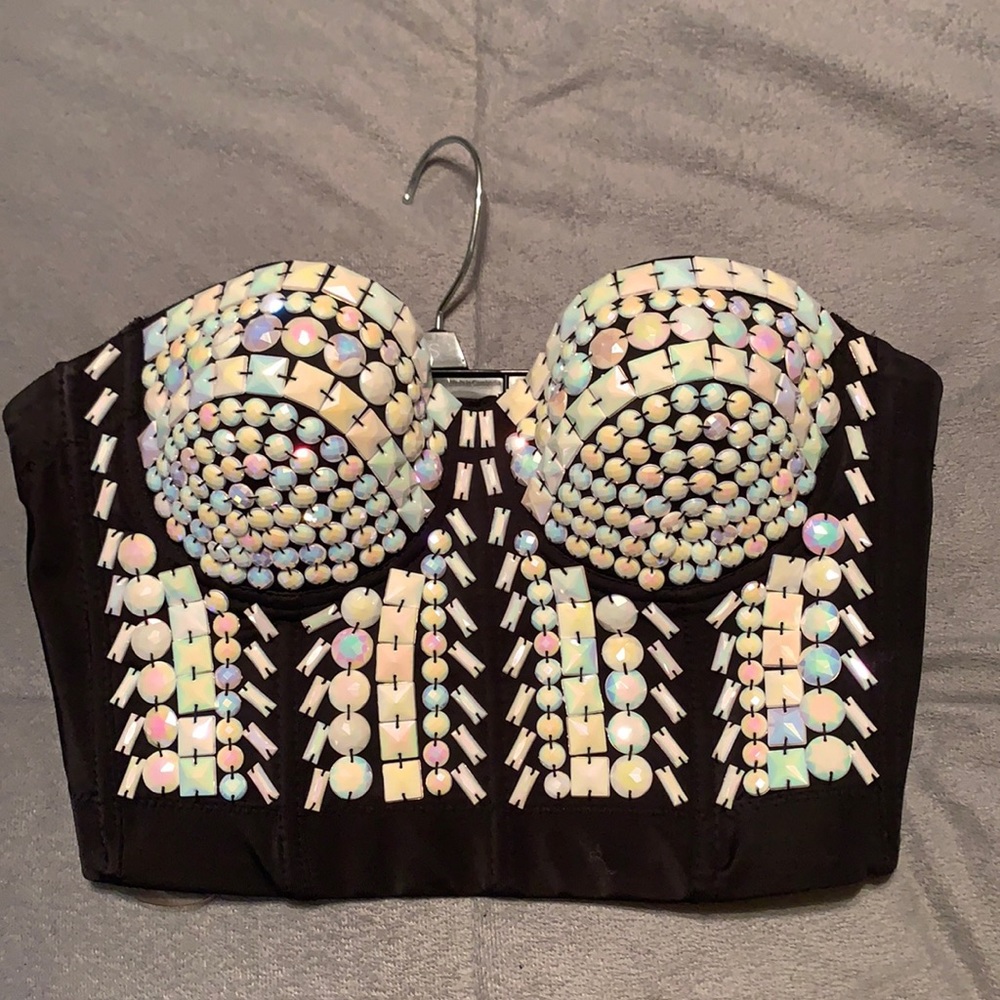 Corset Cropped Bejeweled Top